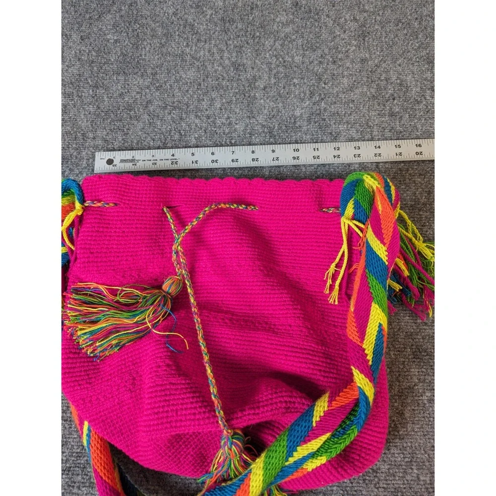 Original Handmade Wayuu Shoulder Bag From Colombia Fuchsia Color